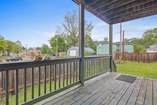 338 Aurora Ave, Saint Paul, MN 55103 - wooden deck featuring an outbuilding and a residential view