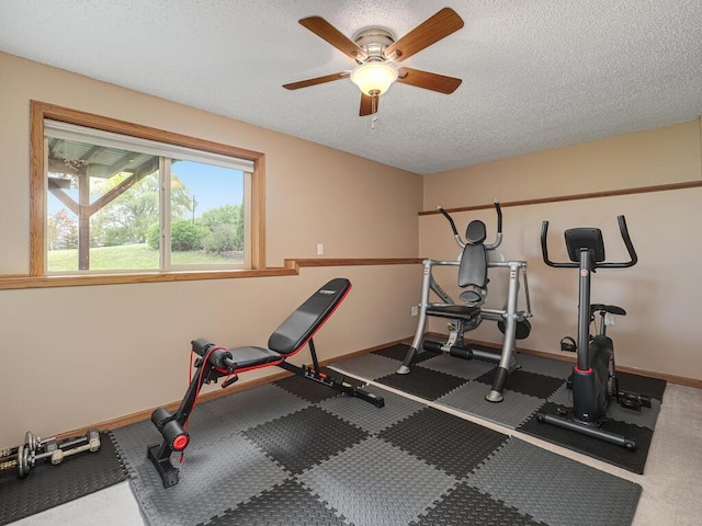 9368 188th Ave NW, Nowthen, MN 55330 - exercise area featuring a textured ceiling and ceiling fan