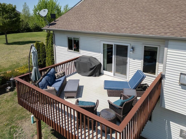 9368 188th Ave NW, Nowthen, MN 55330 - wooden deck featuring an outdoor hangout area, a yard, and grilling area