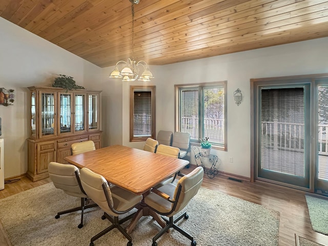 16 Pheasant Dr, Mason Twp, MN 56172 - dining room with a chandelier, light wood-style floors, wood ceiling, and baseboards