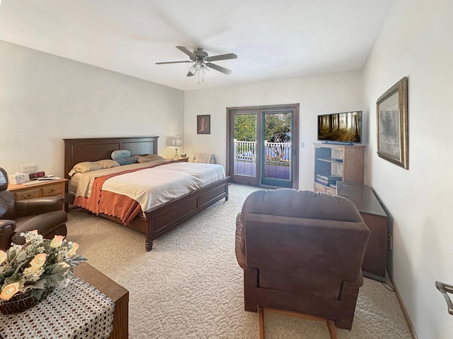 16 Pheasant Dr, Mason Twp, MN 56172 - bedroom with light carpet, access to outside, and a ceiling fan