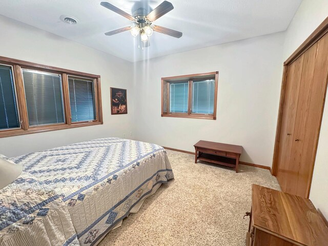 16 Pheasant Dr, Mason Twp, MN 56172 - bedroom featuring a closet, carpet floors, baseboards, and a ceiling fan