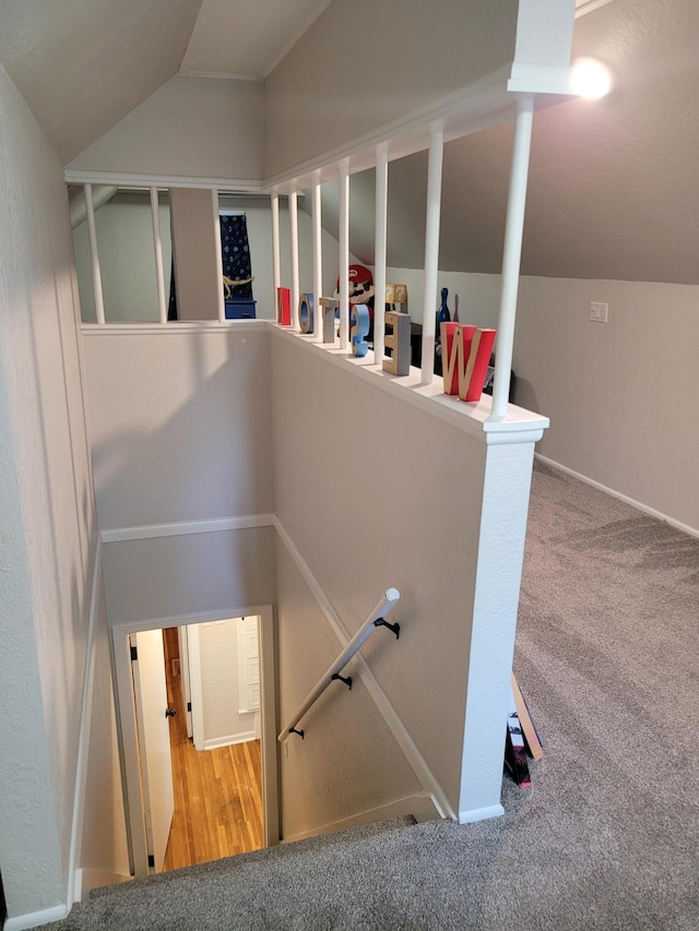 802 19th St SW, Austin, MN 55912 - stairway with vaulted ceiling and carpet