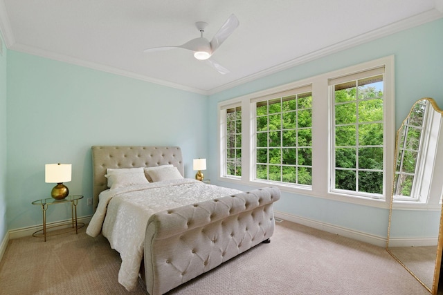 1910 Shoreline Dr, Orono, MN 55391 - bedroom featuring carpet floors, ornamental molding, and ceiling fan