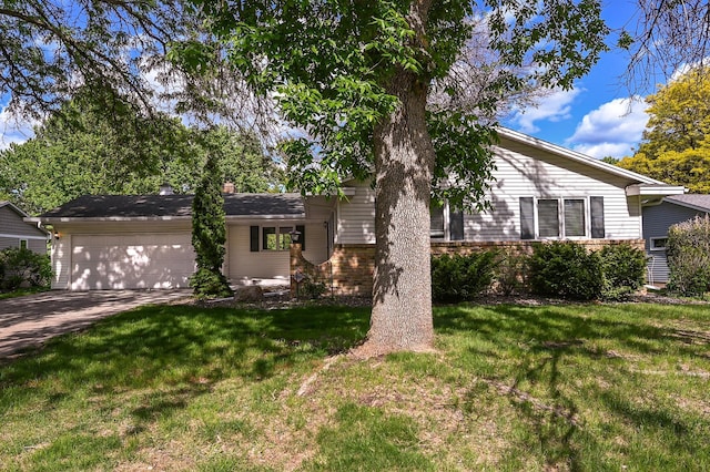 4020 Orleans Ln N, Plymouth, MN 55441 - view of front of house with an attached garage, a front lawn, concrete driveway, and brick siding