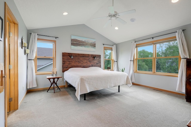 15285 Quinn St NW, Andover, MN 55304 - carpeted bedroom with vaulted ceiling, baseboards, recessed lighting, and ceiling fan