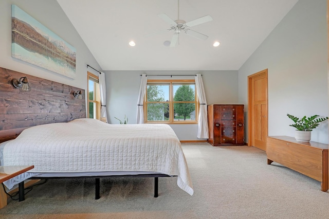 15285 Quinn St NW, Andover, MN 55304 - bedroom with carpet floors, recessed lighting, ceiling fan, baseboards, and high vaulted ceiling