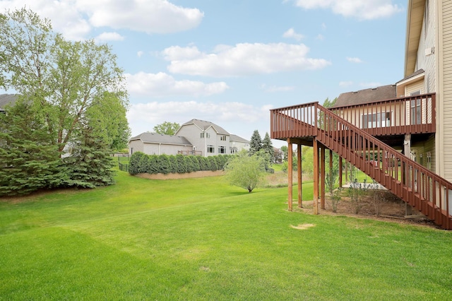 15285 Quinn St NW, Andover, MN 55304 - view of grassy yard featuring a deck, stairway, and a residential view