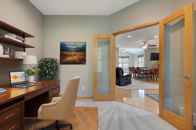 15285 Quinn St NW, Andover, MN 55304 - office area featuring ceiling fan, wood finished floors, recessed lighting, and french doors
