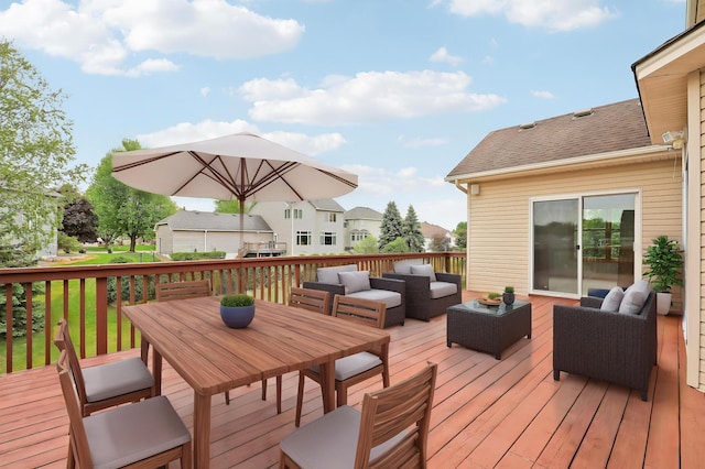 15285 Quinn St NW, Andover, MN 55304 - wooden deck with an outdoor living space, a residential view, and a yard