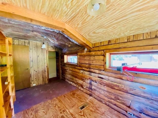 6974 Bankers Dr, Minong, WI 54859 - below grade area with wood ceiling and wood walls