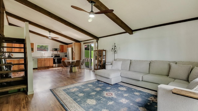 N10221 970th St, Grant Twp, WI 54730 - living area featuring a ceiling fan and dark wood finished floors