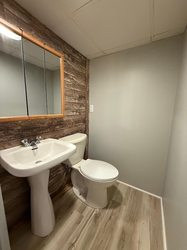 446 Darwin St, Litchfield, MN 55355 - half bath with wooden walls, wood finished floors, and toilet