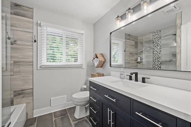 7190 Annapolis Cir, Maple Grove, MN 55311 - full bath with vanity, toilet, a textured ceiling, baseboards, and  shower combination