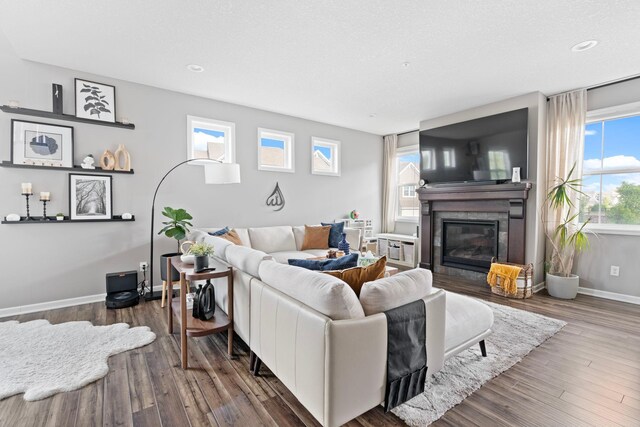 6980 Archer Trl, Inver Grove Heights, MN 55077 - living room featuring a glass covered fireplace, baseboards, wood finished floors, and recessed lighting