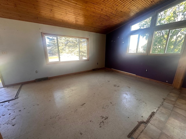 28 Cypress Blvd, Babbitt, MN 55706 - spare room with wood ceiling, vaulted ceiling, and baseboards