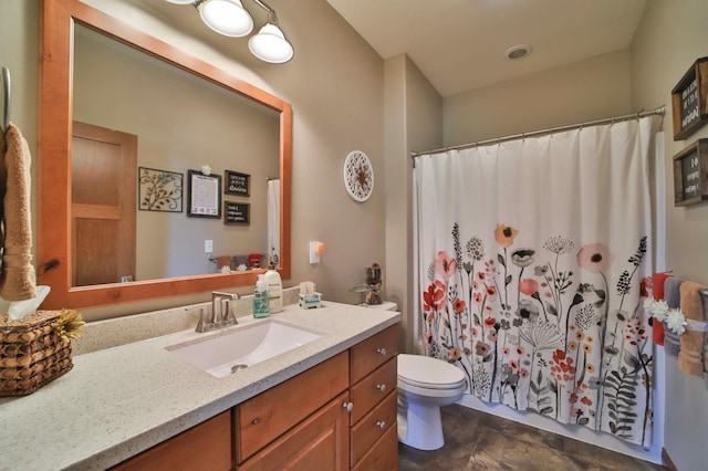 23369 330th St, Sebeka, MN 56477 - full bathroom featuring vanity, toilet, and a shower with curtain