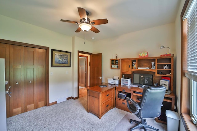 23369 330th St, Sebeka, MN 56477 - office space with a ceiling fan, light colored carpet, and baseboards