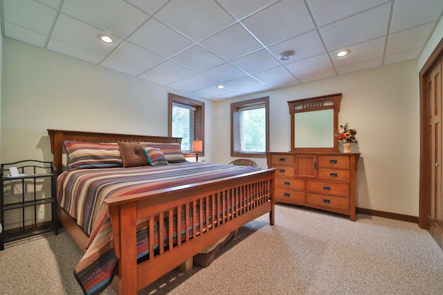 23369 330th St, Sebeka, MN 56477 - bedroom with carpet, a paneled ceiling, baseboards, and recessed lighting