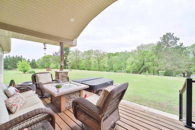 23369 330th St, Sebeka, MN 56477 - deck with an outdoor living space with a fire pit and a lawn