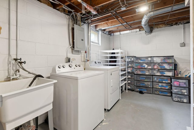 3732 Jersey Ave N, Crystal, MN 55427 - washroom featuring electric panel and washer and dryer