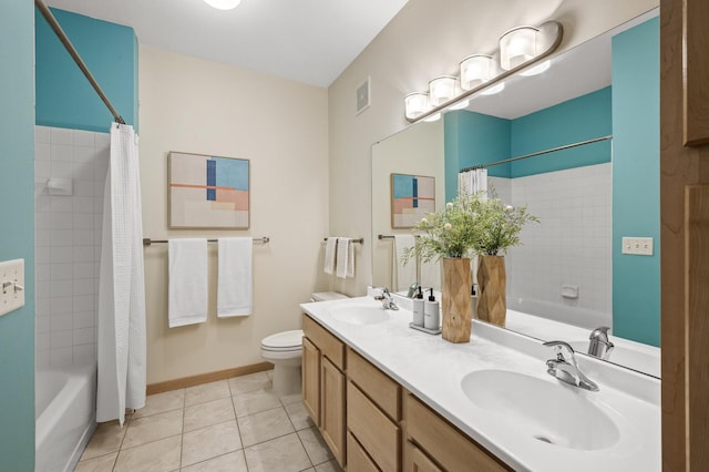 2566 Ellis Ave Unit 124, Saint Paul, MN 55114 - full bath featuring shower / bath combo, double vanity, toilet, and tile patterned flooring