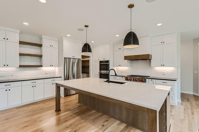 18022 Urbank St NE, Ham Lake, MN 55304 - kitchen featuring appliances with stainless steel finishes, open shelves, tasteful backsplash, recessed lighting, and a sink