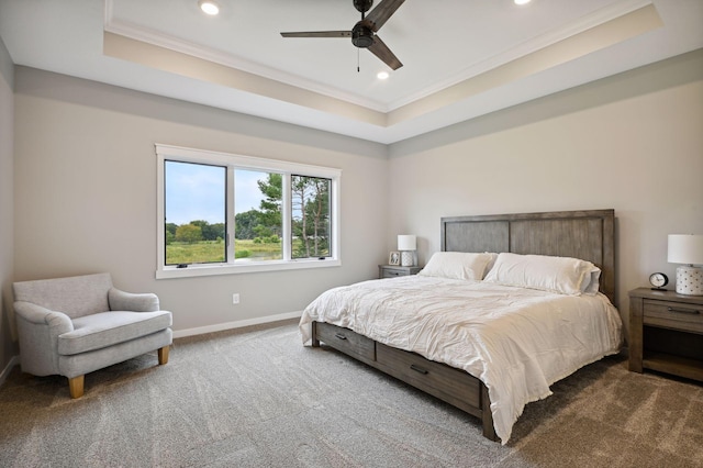 18022 Urbank St NE, Ham Lake, MN 55304 - bedroom with carpet floors, crown molding, baseboards, recessed lighting, and a tray ceiling