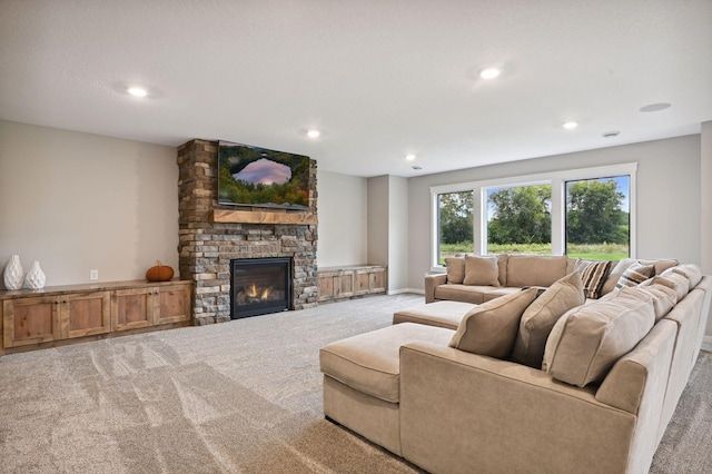 18022 Urbank St NE, Ham Lake, MN 55304 - living room with carpet, a fireplace, and recessed lighting