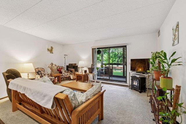 3300 Louisiana Ave S Unit 122, Saint Louis Park, MN 55426 - carpeted living area featuring a wood stove