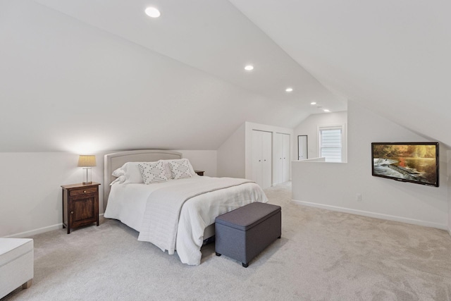 2904 Jersey Ave S, Saint Louis Park, MN 55426 - bedroom featuring vaulted ceiling, light colored carpet, and recessed lighting