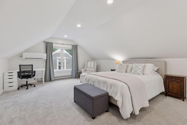2904 Jersey Ave S, Saint Louis Park, MN 55426 - bedroom with carpet, lofted ceiling, an AC wall unit, and recessed lighting