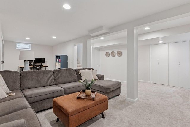 2904 Jersey Ave S, Saint Louis Park, MN 55426 - living room featuring recessed lighting, light colored carpet, and an office area