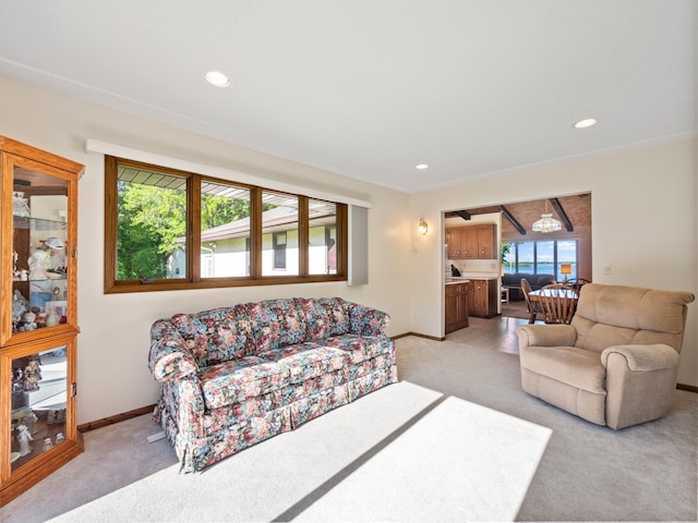 8048 Lake Ida Way NW, Alexandria, MN 56308 - living area featuring light carpet, baseboards, and recessed lighting