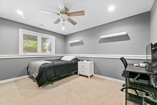 1600 Buffalo Cv, Buffalo, MN 55313 - bedroom featuring light carpet, recessed lighting, a ceiling fan, baseboards, and an office area
