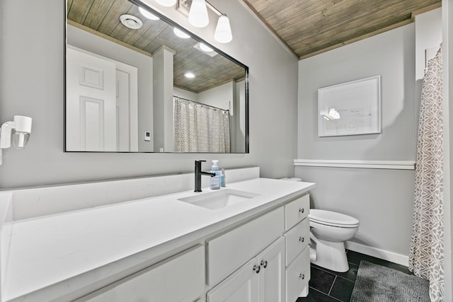 1600 Buffalo Cv, Buffalo, MN 55313 - bathroom with wood ceiling, vanity, tile patterned flooring, toilet, and baseboards