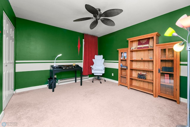 309 12 1/2 Ave E, West Fargo, ND 58078 - carpeted home office featuring a baseboard radiator, a ceiling fan, and baseboards