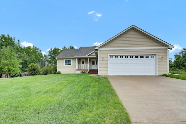 1426 Woodland Way, Lake City, MN 55041 - ranch-style home with covered porch, a front lawn, driveway, and a garage