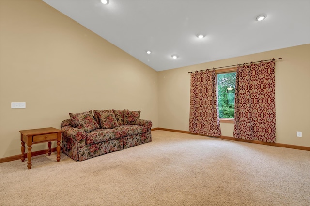 1426 Woodland Way, Lake City, MN 55041 - living area with baseboards, carpet flooring, recessed lighting, and lofted ceiling