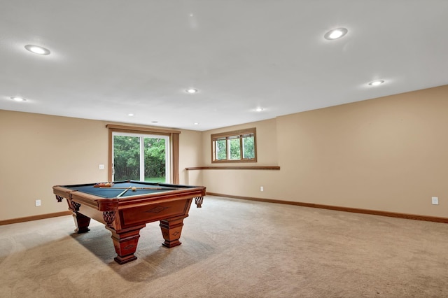 1426 Woodland Way, Lake City, MN 55041 - playroom with light carpet, baseboards, recessed lighting, and billiards
