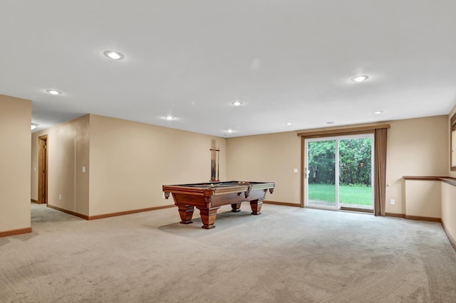 1426 Woodland Way, Lake City, MN 55041 - rec room with billiards, light colored carpet, baseboards, and recessed lighting