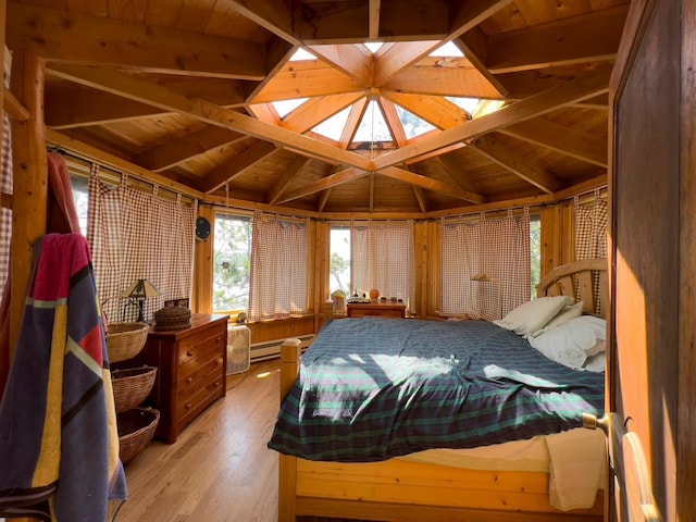 X Waters Island, Morse Twp, MN 55731 - bedroom with a baseboard radiator, wood finished floors, and wood ceiling