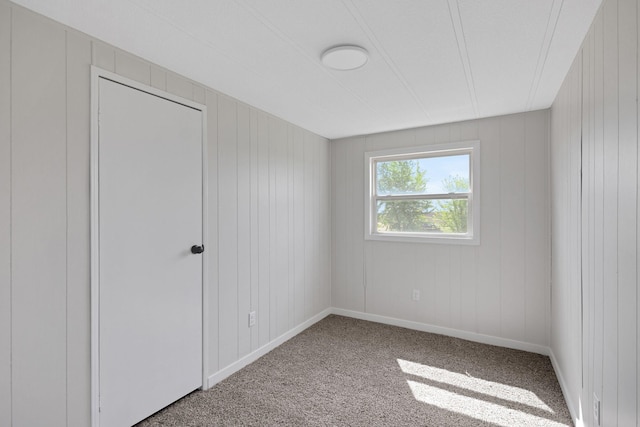 19363 County Road 21, Eden Lake Twp, MN 56368 - unfurnished bedroom with carpet floors, baseboards, and wood walls