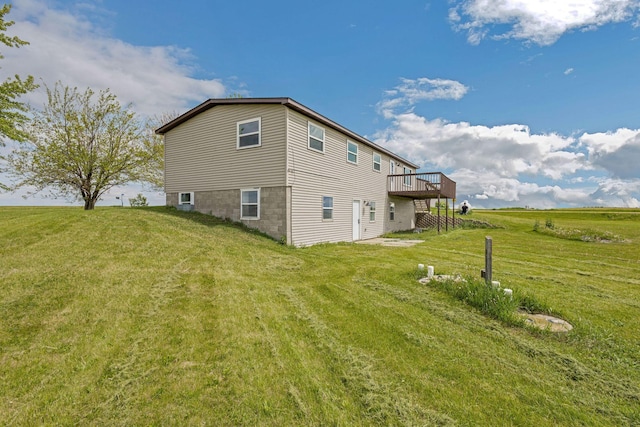 19363 County Road 21, Eden Lake Twp, MN 56368 - view of side of property featuring a wooden deck and a lawn