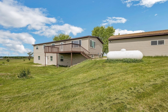 19363 County Road 21, Eden Lake Twp, MN 56368 - rear view of property with a wooden deck and a yard