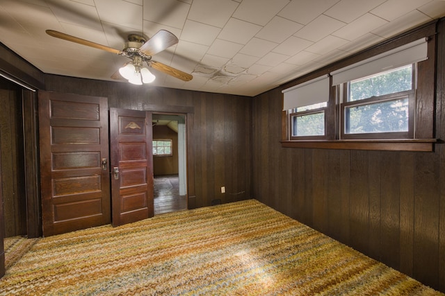 411 6th St, Bird Island, MN 55310 - empty room with healthy amount of natural light, a ceiling fan, and wooden walls