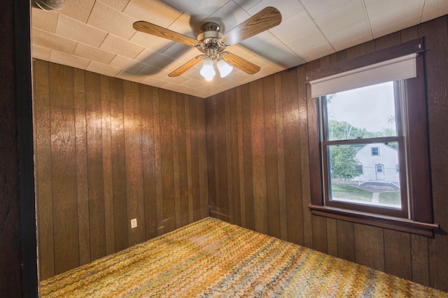 411 6th St, Bird Island, MN 55310 - unfurnished room featuring wood walls and a ceiling fan