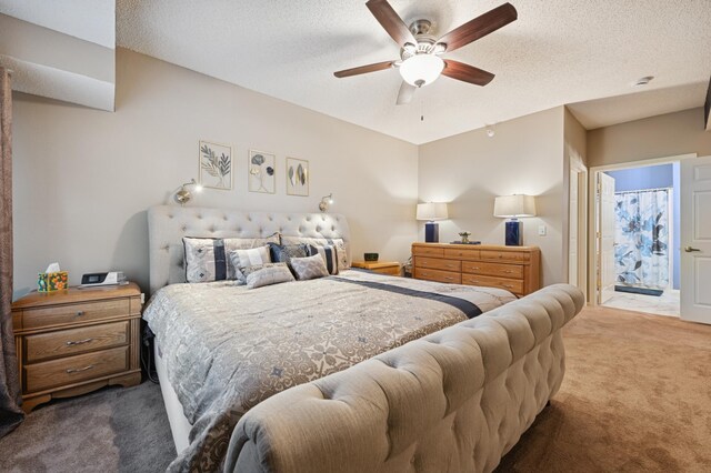 3800 85th Ave N Unit 312, Brooklyn Park, MN 55443 - bedroom featuring carpet floors, a textured ceiling, a ceiling fan, and ensuite bath