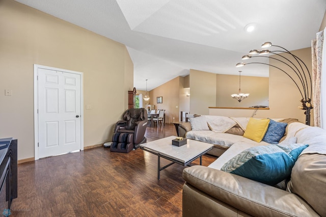 3138 25th Ave S, Fargo, ND 58103 - living area with a chandelier, lofted ceiling, wood finished floors, and baseboards