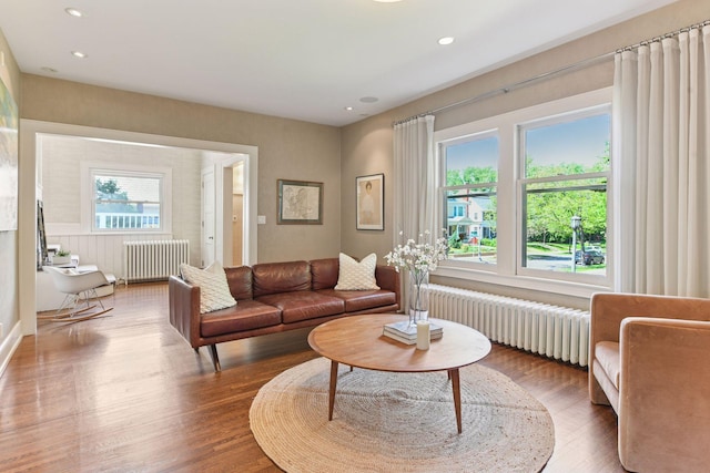 1617 Franklin Ave, Minneapolis, MN 55405 - living area with radiator heating unit, wood finished floors, and recessed lighting